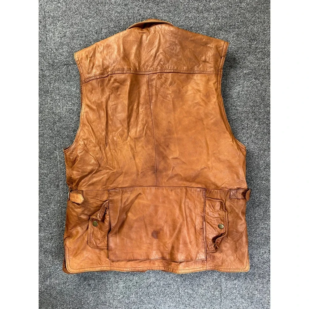 Banana Republic Leather Safari Bush Vest Mens M Brown Vintage 1985 Mill Valley